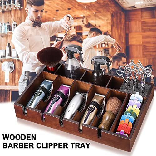 Noverlife Wooden Barber Clipper Tray, Anti-slip Hairdresser Clipper Organizer, Wood Barber Table Collector, Professional Hair Trimmer Holder, Noverlife