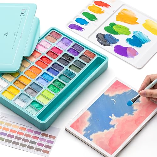 HIMI Gouache Paints set with 3 Paint Brushes, 24 Colors, 30g, Jelly Cup  Design, Non Toxic Paint for Canvas and Paper, Art Supplies for  Professionals
