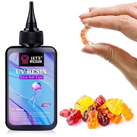 LET'S RESIN UV Resin Soft Type, 100g Elastic&Bendable Crystal Clear Ultraviolet Epoxy Resin, Low Shrinkage UV Resin Kit for Crafts, Jewelry Making, LET'S RESIN