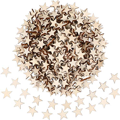 500 Pieces Wooden Star Shape Unfinished Wood Star Pieces, Blank Wood Pieces Wooden Star for Craft Flag Project and Decoration(3/4 Inch) Gejoy