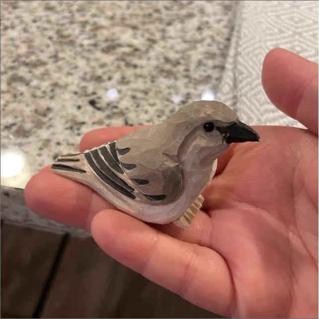 Selsela Mockingbird Miniature Wood Bird Art Statue Sculpture Carved Ornament Figurine Small Animal Selsela