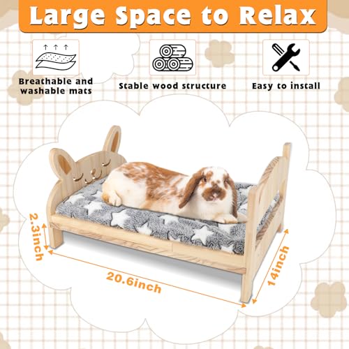 BWOGUE Large Wooden Rabbit Bed, 2 in 1 Folding Wooden Pet Bed with Removable Cushion Small Animals Bed for Rabbits Bunny Guinea Pigs Kittens Puppy BWOGUE