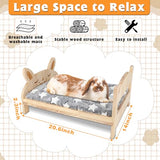 BWOGUE Large Wooden Rabbit Bed, 2 in 1 Folding Wooden Pet Bed with Removable Cushion Small Animals Bed for Rabbits Bunny Guinea Pigs Kittens Puppy BWOGUE