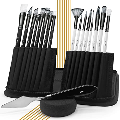 IRO Artist Paint Brush Set of 15 Professional Flat Paint Brushes for Acrylic Painting and Oil Paints. Round Watercolor Paint Brushes and Gouache.