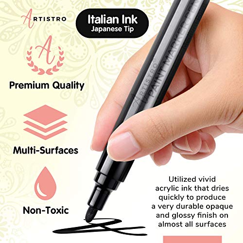 ARTISTRO Paint Pens for Rock Painting, Stone, Ceramic, Glass, Wood, Tire, Fabric, Metal, Canvas. Set of 12 Markers for Acrylic Painting, Water-based, ARTISTRO