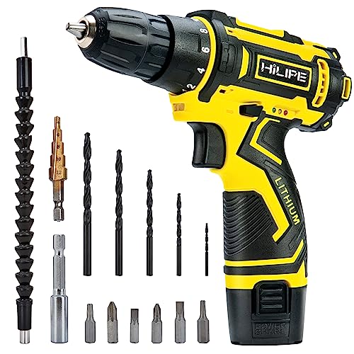 HILIPE Drill Set,12V Cordless Drill with Battery and Charger, Home Electric Power Drill Cordless, 3/8-Inch Keyless Chuck, 2 Variable Speed, 18+1 - WoodArtSupply