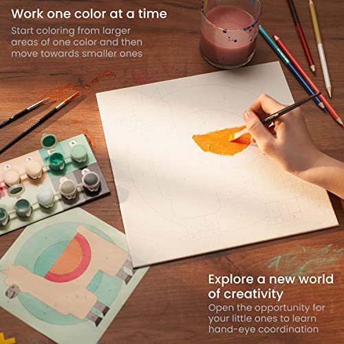 Arteza Kids Paint by Numbers Kit, 10 x 10 Inches, Pre-Printed Animal Canvas Painting Kit with 2 Canvases, 24 Acrylic Paint Pots, 3 Paintbrushes, Art Arteza Kids