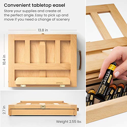 Arteza Acrylic Art Set, Includes Tabletop Easel, 12 Acrylic Paint Tubes, Palette Paper, 10 Paintbrushes, Canvas Pads & Canvas Panels, Art Supplies ARTEZA