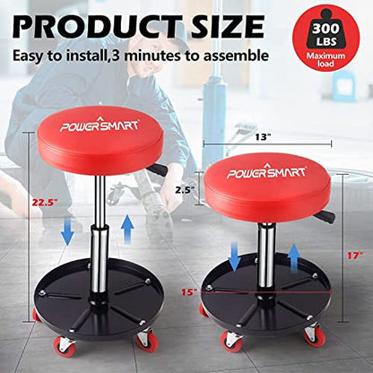 PowerSmart 300-pound Capacity Mechanic Stool, Rolling Stool with Wheels & Tool Tray - WoodArtSupply