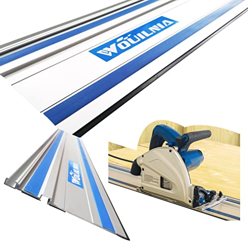 110" Track Saw Guide Rail 194368-5 71387 Joining Set for Makita and Festool Plunge Saw, Includes 2x55" Aluminum Extruded Guide Rails and 2 Connectors WOUILNIA