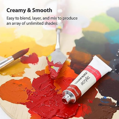 COLOUR BLOCK 32 Acrylic Paint Set with Brushes and 6 Sheet Paper - Perfect School Supply for Creating Beautiful Masterpieces - WoodArtSupply