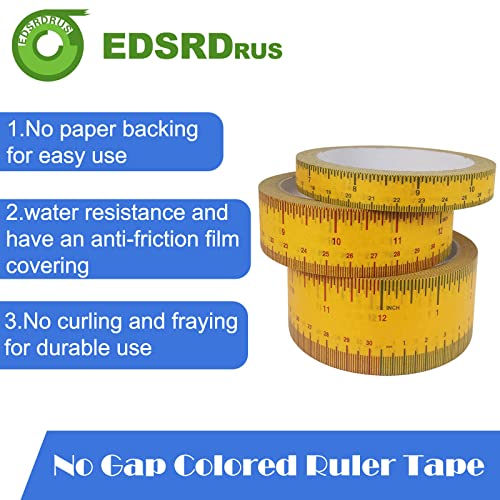 EDSRDRUS 3 Rolls Ruler Tape 1/2, 1, 1-1/2 Inch Repeating 12inch No Gap Color Imprint, No Residue Masking Tape Measure for Painting, Woodworking, EDSRDRUS