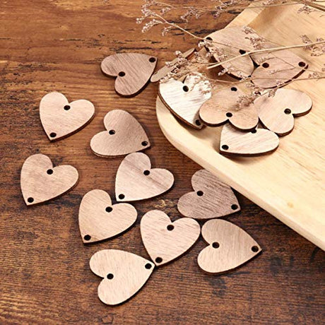 NOLITOY Wooden Board Calendar 50pcs Heart Wooden Slices and 50pcs Iron Loops, Wooden Discs with Holes for Wooden Birthday Reminder Calendar Board DIY NOLITOY