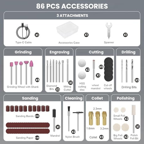 HARDELL Mini Cordless Rotary Tool 4V, 5-Speed Rotary Tool Kit with 86 Accessories, Power Rotary Tool for Cutting, Engraving, Sanding, Drilling, HARDELL