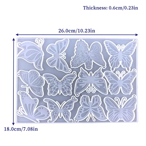 Butterfly Keychain Mold, Silicone Resin Molds for Keychain, 12 Styles Butterfly Jewelry Pendant Mold for Epoxy Resin, Unique Keychain Ornament Mold Wehous