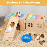 Guinea Pig Hideout, Guinea Pig House with Stairs and Mats Extra Large Guinea Pig Castle Detachable Hideouts for Small Animals Wooden Guinea Pig Unicorn Catcher