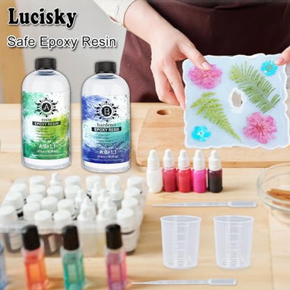 LUCISKY 32OZ Epoxy Resin Crystal Clear Kits, Premium Casting and Coating Resin for Molds, DIY Crafts, Jewelry, Art Painting, Not Yellowing and No - WoodArtSupply