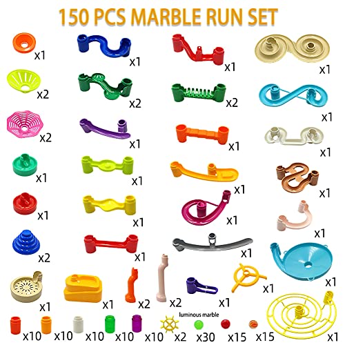 DSHMIXIA Marble Run for Kids Ages 4-8-12 150pcs Sturdy Building Toys Kids Games Marbles Run Track Amazing Fun Boys Girls Gifts (Standard) DSHMIXIA