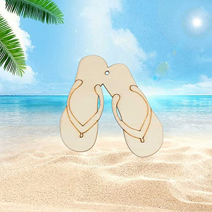 Creaides 12pcs Slipper Wood DIY Crafts Cutouts Wooden Flip Flop Shaped Hanging Ornaments with Hole Hemp Ropes Gift Tags for Hawaii Summer Holiday