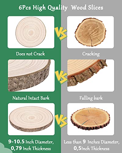 Wood Slices 6 Pack 9-10.5 Inch Large Wood Rounds Natural Wood Slices for Centerpieces,Wedding&BabyShower,Table Decorations,Crafts,DIY,Arts BeNiNat