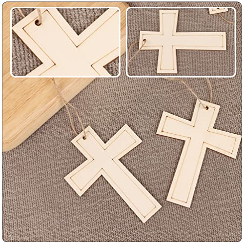 COHEALI 24pcs Cross Shaped Cutouts Unfinished Cross Wooden Pieces Blank Wood Discs Slices Cross Ornaments Gift Tags for DIY Arts Craft Project