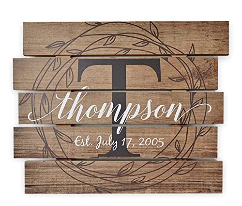 Personalized Printed Wood Family Name Sign With Rustic Pallet Monogram 15x18 - WoodArtSupply