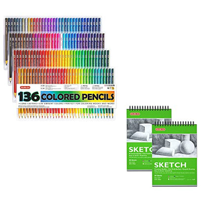 Shuttle Art Colored Pencils Bundle, Set of 136 Colors Colored Pencils + 160 Sheets Artist Sketch Books - WoodArtSupply