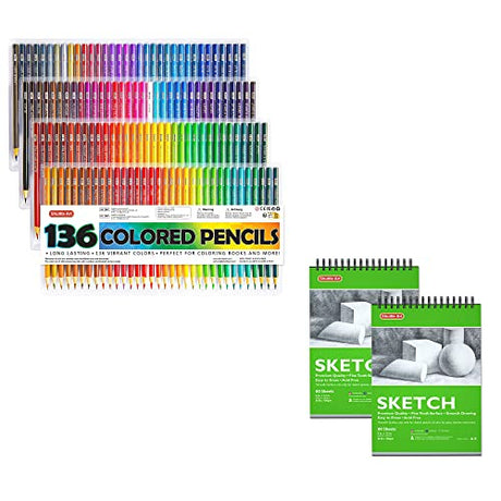 Shuttle Art Colored Pencils Bundle, Set of 136 Colors Colored Pencils + 160 Sheets Artist Sketch Books Shuttle Art
