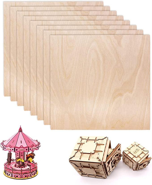 Consmos Baltic Birch Plywood 3mm 1/8" Plywood Sheets 12" x 12" Thin Wood B/BB Grade Baltic Birch, Pack of 8 Plywood Board Perfect for Arts and - WoodArtSupply