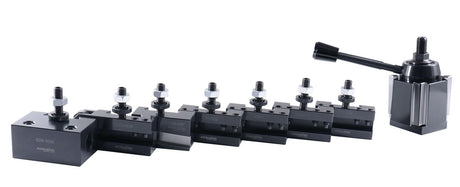 Accusize Industrial Tools 8 Pc AXA Wedge Type Quick Change Tool Post Set for Lathes, Includes 2 Oversize Turning & Facing Holders, Precision Lathe Accusize Industrial Tools