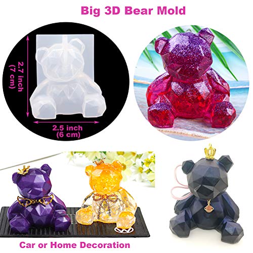 EuTengHao 132Pcs Animal Silicone Molds DIY Resin Casting Kit Contains 4 Bears 3D Bear Rabbit Cat Paw Mold Necklace Pendant Time Gem Eiffel Tower EuTengHao