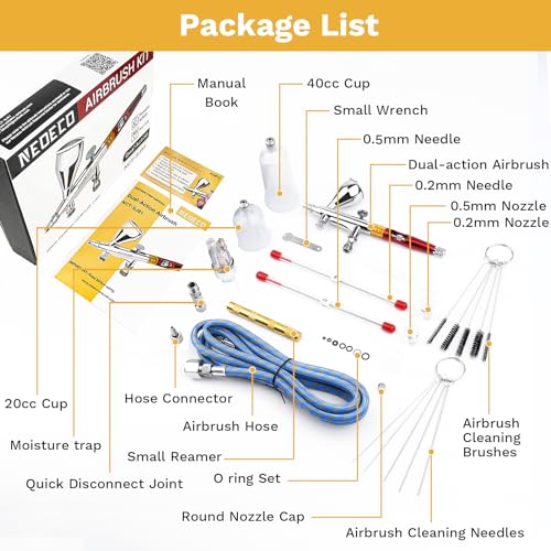 NEOECO Multi-Purpose Airbrush Kit, Dual-Action Gravity Feed Air Brush Sets with with Crown Nozzle, 9cc 20cc 40cc Cup, 0.2, 0.3 & 0.5mm Needles for - WoodArtSupply