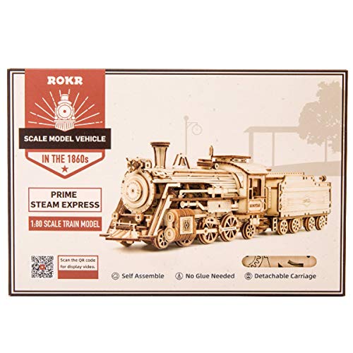 Locomotive Prime Steam Express Wooden 3D Puzzle - Model Building Kit for Adult Hobby and STEM Project for Teenagers at Home ROKR