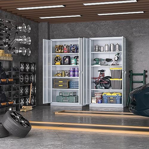 INTERGREAT Garage Storage Cabinets with Doors and Shelves, 72" Steel Tool Locking Cabinet, Metal Storage Cabinet for Home Office, Warehouse, School - WoodArtSupply