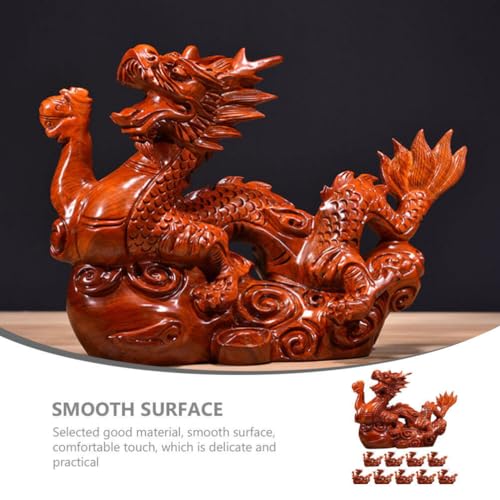 EXCEART 1pcs Wooden Chinese Fengshui Dragon Figurine Statue 10cm Mini 2024 Year of The Dragon Gift Chinese Zodiac Dragon Figurines Wood Hand Carved EXCEART