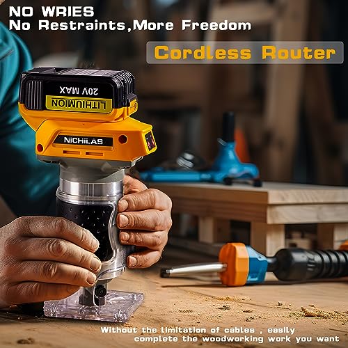 Cordless Trimmer Router, Brushless Hand Edge Trimmer for Wood Working Slotting, Trimming, Carving 1/4" Collet, Compatible with DEWALT 20V MAX Battery Nichilas