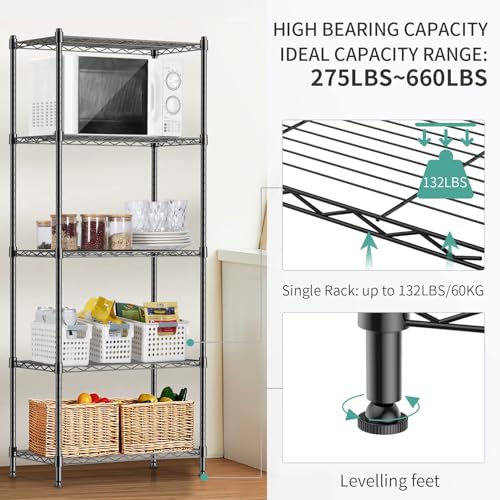 ALVOROG 5 Tier Shelves for Storage Shelving Units and Storage Heavy Duty Metal Storage Shelf Wire Rack Shelving Adjustable Kitchen Shelf Garage - WoodArtSupply