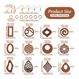 FASHEWELRY 24Pcs Natural Filigree Wood Earring Charms Blank Flat Round Teardrop Oval Walnut Wooden Pendants with 120pcs Earring Hooks Jump Rings for FASHEWELRY