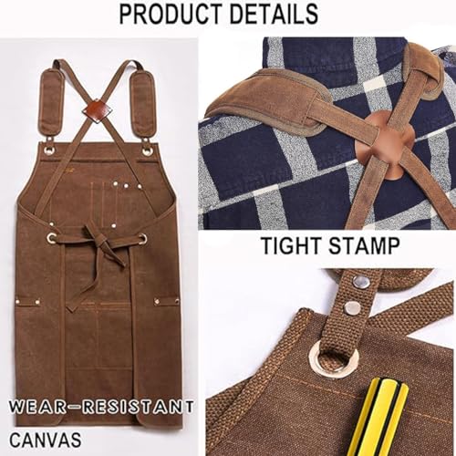 Aprons for Men, 16 OZ Canvas Adjustable Work Apron, Mens Apron Suitable for Woodworkers, Welding, BBQ, Cleaning, Garden - WoodArtSupply