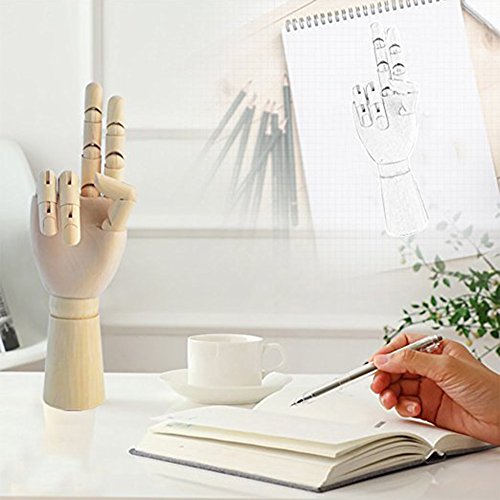 Greatstar 12" Art Mannequin Hand,Wooden Flexible Left/Right Hand for Home Office Desk Joints Kids Children Toys Gift For Drawing, Sketching, Painting