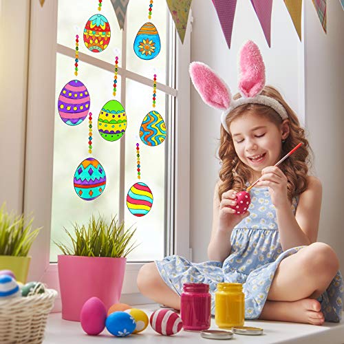 24 Sets Easter Egg Suncatcher Ornaments Decoration DIY Window Paint Art Stickers Craft Kit 8 Designs Easter Egg Suncatchers for Kids Classroom Easter Winlyn