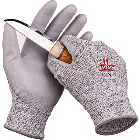 SAFEAT Safety Grip Work Gloves for Men and Women – Protective, Flexible, Cut Resistant, Comfortable PU Coated Palm. Complimentary Ebook Included. SAFEAT