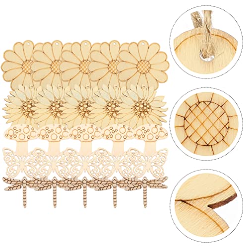 EXCEART 50 Pieces Unfinished Dragonfly Cutouts Blank, Painting Blank Wood Butterfly, Sunflower, Flower, Dragonfly, Mushroom Shaped Slices Cutouts EXCEART