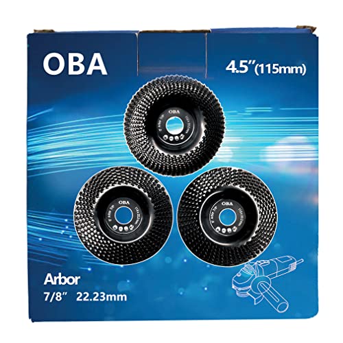 OBA Wood Carving Disc Set 3 PCS 4-1/2" Wood Grinding Wheel Sets with 7/8" Arbor for Angle Grinder Grinding and Polishing OBA