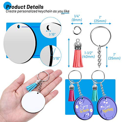 Sublimation Blanks Keychains Products, 80 PCS Keychains Tag Bulk with 2 Inch Heat Transfer Double-Side Round Coasters Blanks, Key Chains, Tassels,