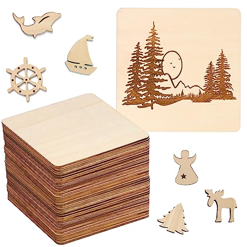 120 Pieces Unfinished Wooden Squares, 4 x 4 Inch Natural Square Wood Cutout Tiles for DIY Crafts, Painting, Carving and Home Decor, Coasters, - WoodArtSupply