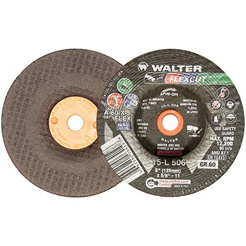Walter 15L506 5x5/8-11 Flexcut Spin-On Grinding Wheels Type 29S Grit 60, 25 pack Walter Surface Technologies