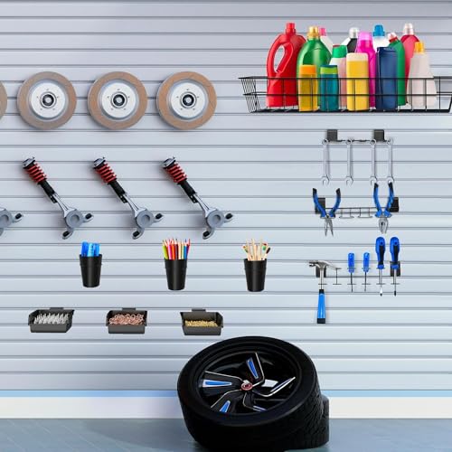 22 Pieces Slatwall Accessories Organizer Kit with Slatwall Hooks, Slatwall Bins, Slatwall Cups, Slatwall Basket, Slatwall Screwdriver Holders for BeapTcely