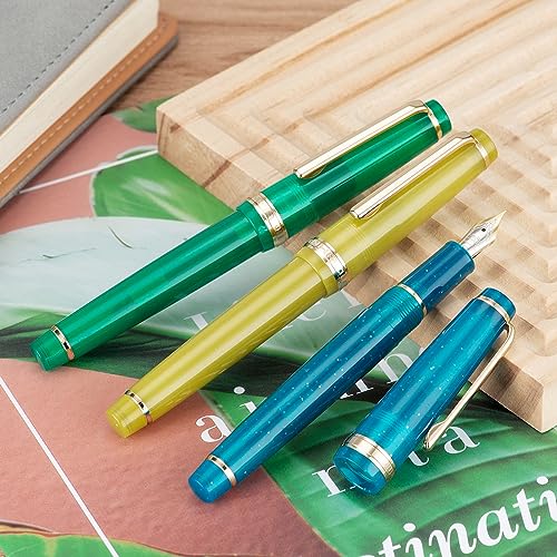 Jinhao 82 Acrylic Fountain Pen, Iridium Extra Fine Nib with Ink Converter, Transparent Peacock Blue Fluorescent Classic Design Smooth Writing Pen - WoodArtSupply