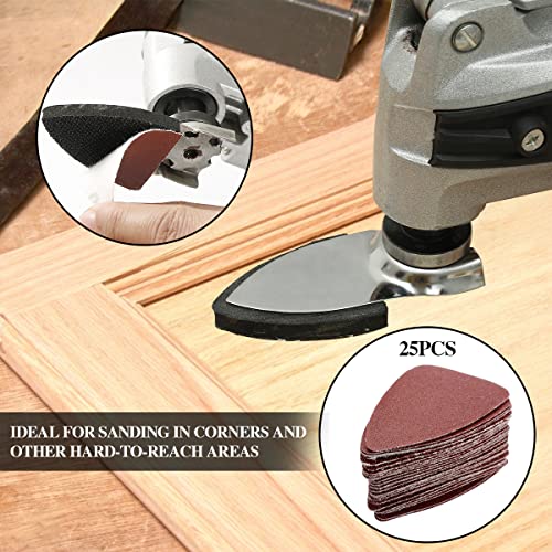 Oscillating Tool Detail Sanding Pads Kit, 2Pcs Triangle Sanding Pads and 2Pcs Finger Sanding Pad, 50Pcs Sandpaper, for Wood/Plaster Other Surfaces gulrear